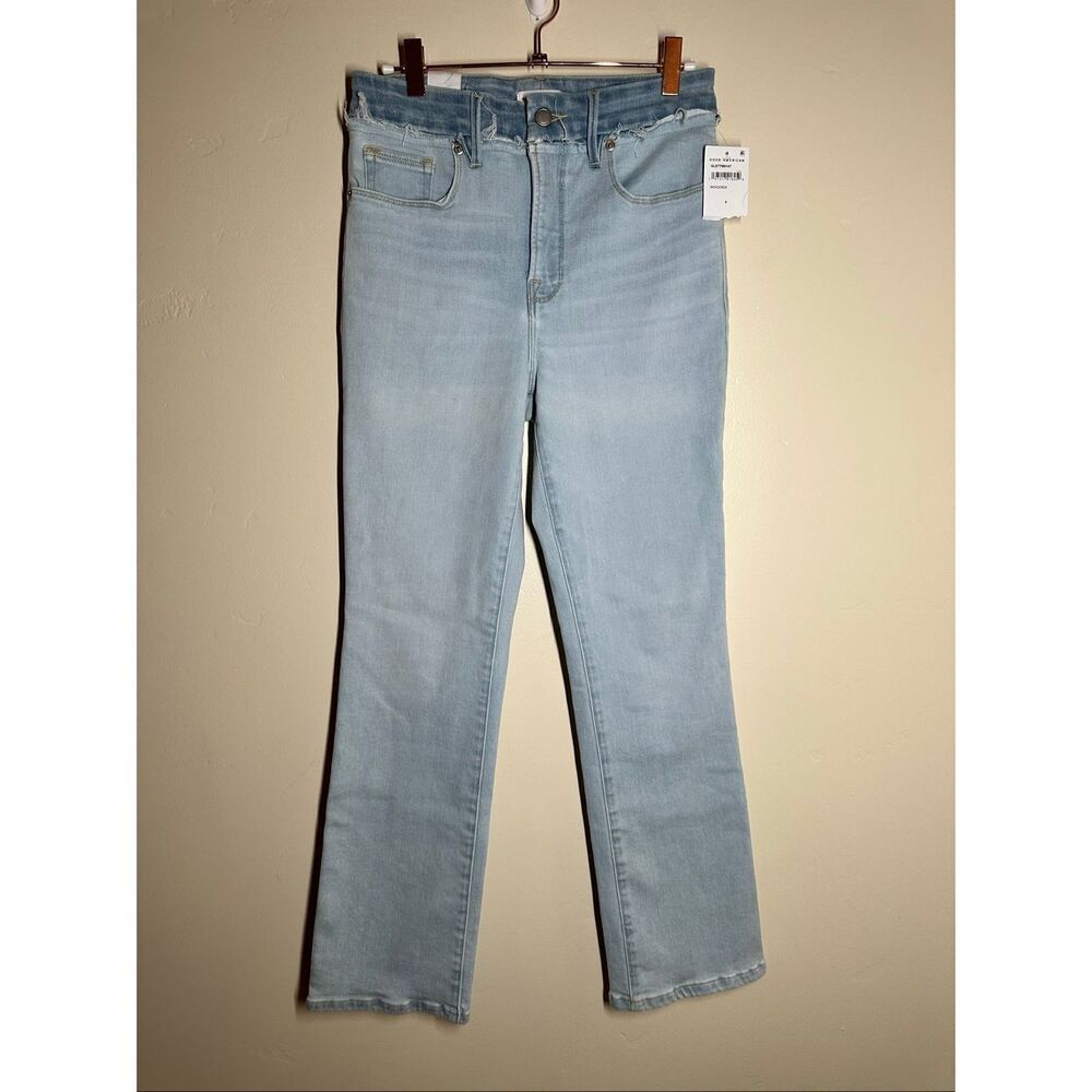 Good American Good Leg Stretch Light Wash Raw Hem Waist Size 6 New